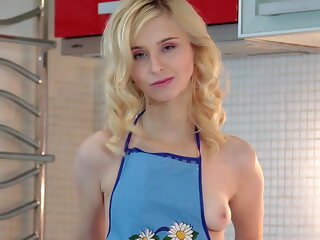 kitchen babe blonde porn posing